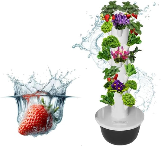 Hydroponics Growing System Kit, Aero Gardening System, Hydroponic Tower|28 Net Pots for Tomato, Green Salad, Strawberry Tower in Your Indoor Vegetable Garden