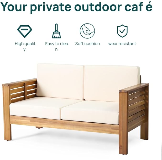 4-Piece Patio Furniture Set: Outdoor Acacia Wood Patio Furniture Set with Loveseat, Sectional Sofa & Coffee Table with Premium Cushions, Durable Conversation Set for Backyard, Garden (4, brown)