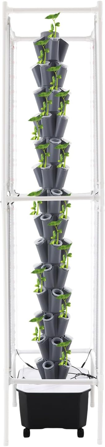 70 Holes Indoor Hydroponic Grow Tower with 8 LED Lights, 14 Layer Vertical Hydroponic Gardening Tower with Wheels, Timer, Garden Growing System Kit or Home, Office, Balcony, Kitchen, 84.64'' H