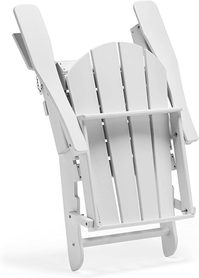 WO Home Furniture Adirondack Chairs Table Set of 3 PCS Outdoor Folding Chairs Side End Table Weather/UV Resistant for Lawn, Garden, Bon Fire, Balcony (White)