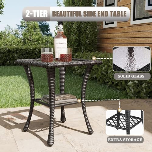 LayinSun 9 Piece Wicker Patio Furniture Set, Classis Outdoor Conversation 360 Degree Swivel Chairs Set with Coffee Table