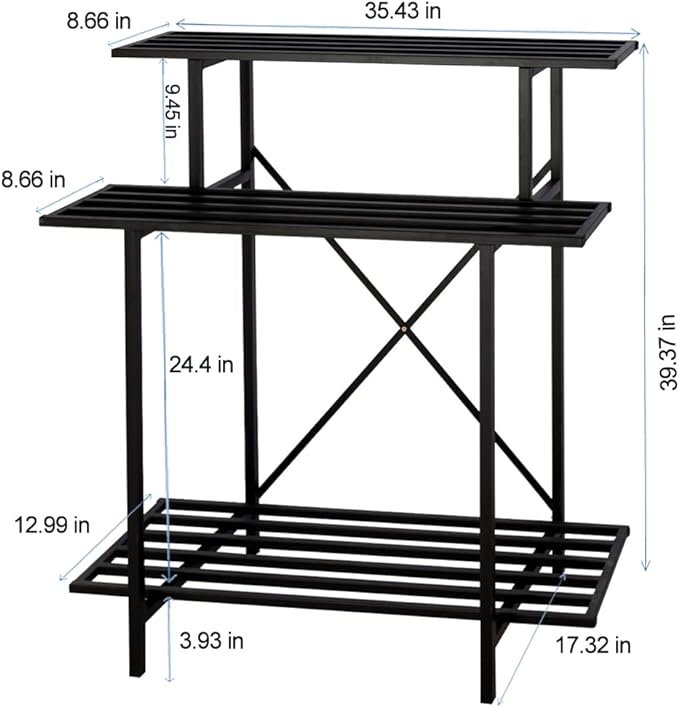 Zhongma 3 Tier Sturdy Plant Stand Space-Saving Heavy Duty Plant Holder for Home Indoor and Outdoor, L35.43 xW17.32 x H39.37 inch, 660 LBS Capacity & Heavy Duty Construction. …