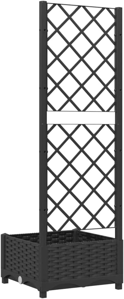 Garden Planter Box with Trellis, Outdoor Raised Garden Bed for Climbing Plants, Black 15.7"x15.7"x47.8" PP
