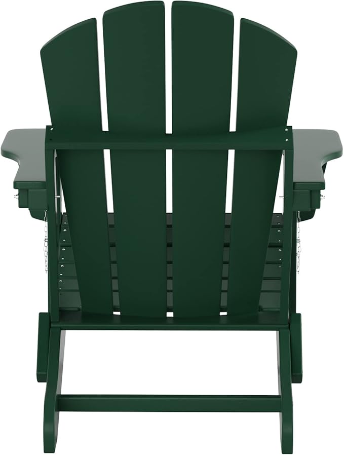 WO Home Furniture Adirondack Chairs Table Set of 3 PCS Outdoor Folding Chairs Coffee Table Weather/UV Resistant for Lawn, Garden, Bon Fire, Balcony (Dark Green)