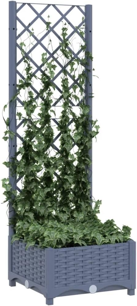 Garden Planter with Trellis, Outdoor Raised Garden Bed for Climbing Plants, Dark Gray 15.7"x15.7"x47.8" PP