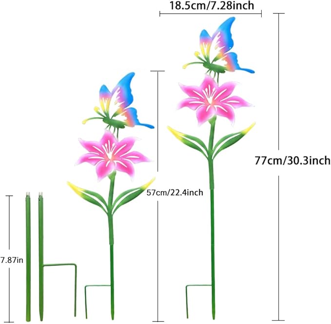 Metal Flowers for Outside, 30.3-22.4" 3-Pack Metal Colorful Butterfly & Flower Decorative Garden Stakes for Spring Garden Decor, Yard Art Decorations for Patio Lawn Ornaments