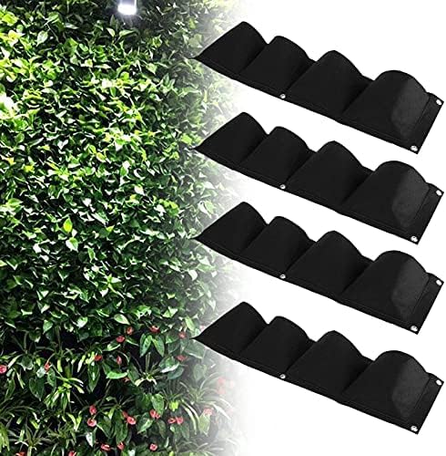 Wall Plant Bag,4Pcs Vertical Hanging Outdoor Wall Planter 4 Pocket Plant Grow Bag Wall Mounted Reusable Degradable Felt Garden Planter Herbs Succulents Artificial Flowers. (Black)