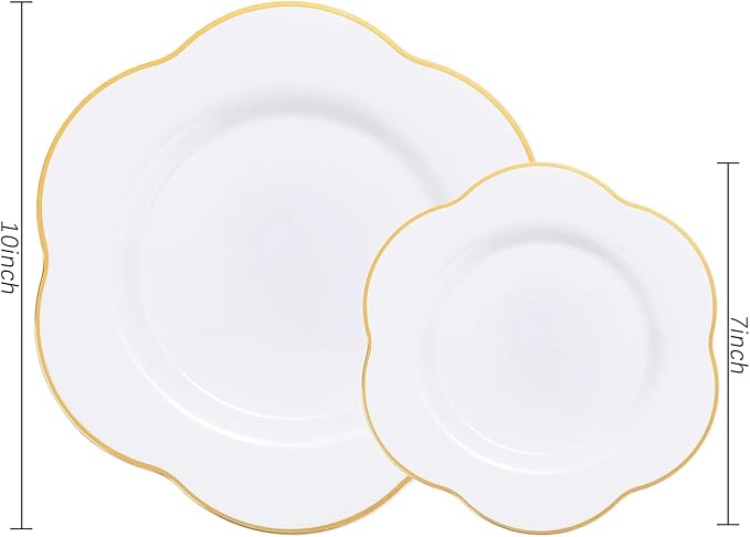 Liacere 50PCS White Plastic Plates - Heavy Duty Disposable - White and Gold Plastic Plates Include 25PCS 7inch and 10inch plates for Party & Baby Shower Gifts & Fall Decor & Thanksgiving