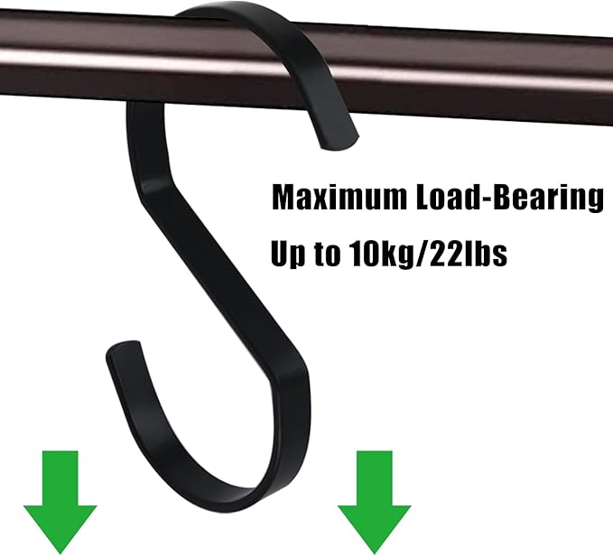 16-Pack 4 Inch Flat S Shape Hooks Heavy-Duty Chrome Finish Hanging S Hooks for Kitchenware, Pots, Utensils, Plants, Towels, Gardening Tools, Clothes (Black)