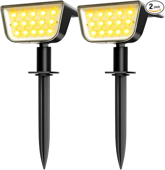 Solar Spot Lights Outdoor, Ultra Bright Solar Garden Lights Warm White, IP68 Waterproof Landscape Spotlights, 800LM 2700K for Yard Garden Wall Driveway, 2 Pack