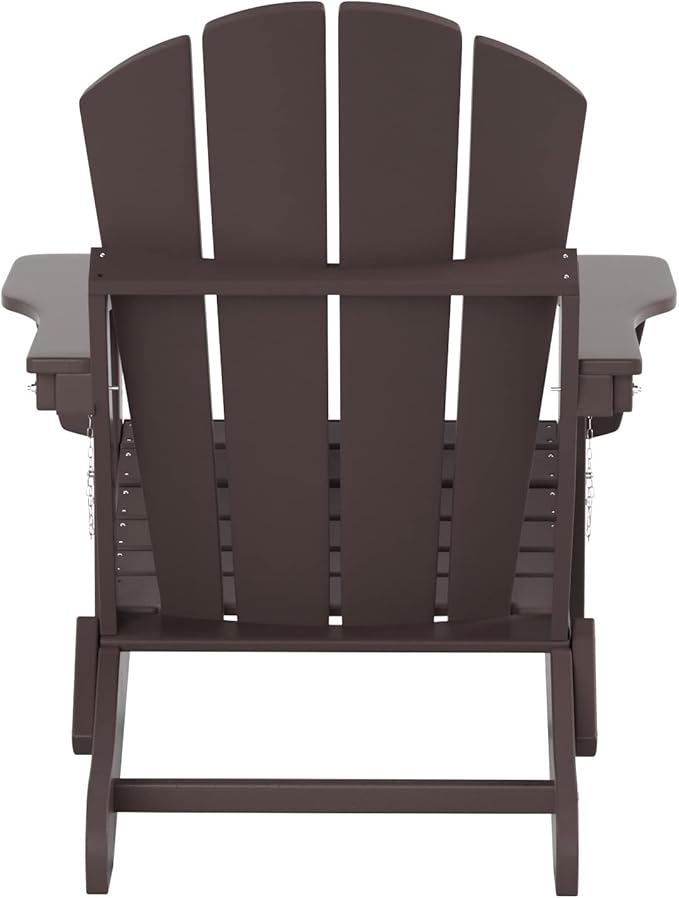 WO Home Furniture Adirondack Chairs Table Set of 3 PCS Outdoor Folding Chairs Coffee Table Weather/UV Resistant for Lawn, Garden, Bon Fire, Balcony (Dark Brown)