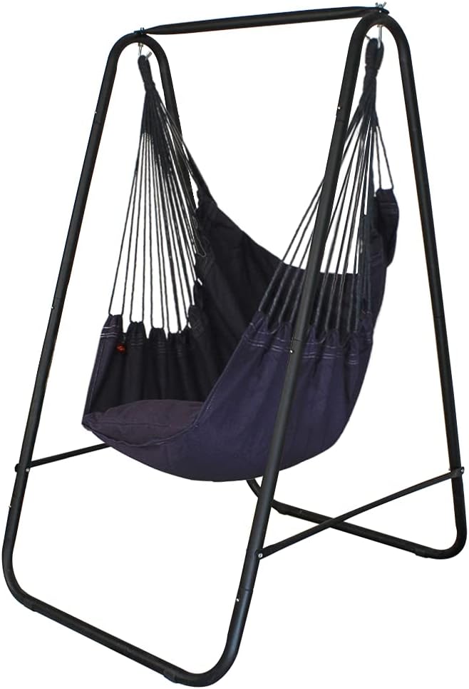 YUCAN Hammock Chair Stand with Hanging Swing Chair Included,Weather Resistant and Saving Space Stand Max 450 Lbs, Quality Cotton Weave Wrap Whole,Suitable for Indoor Outdoor Patio Yard（Grey） Patented