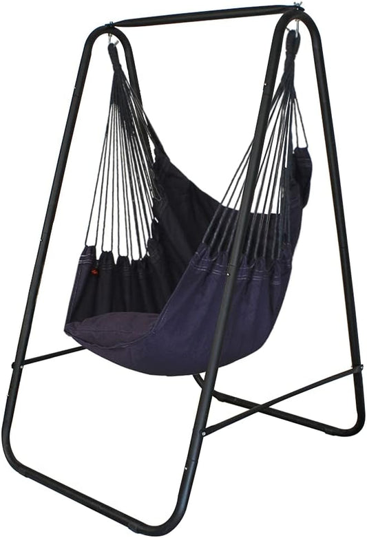 YUCAN Hammock Chair Stand with Hanging Swing Chair Included,Weather Resistant and Saving Space Stand Max 450 Lbs, Quality Cotton Weave Wrap Whole,Suitable for Indoor Outdoor Patio Yard（Grey） Patented