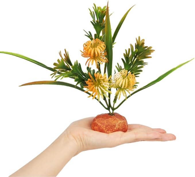 Fake Chrysanthemum Plants, Reptile Plants for Terrarium, Amphibian Tank Accessories Habitat Decor fit Crested Gecko Leopard Lizard Chameleon Ball Python Snake Frog