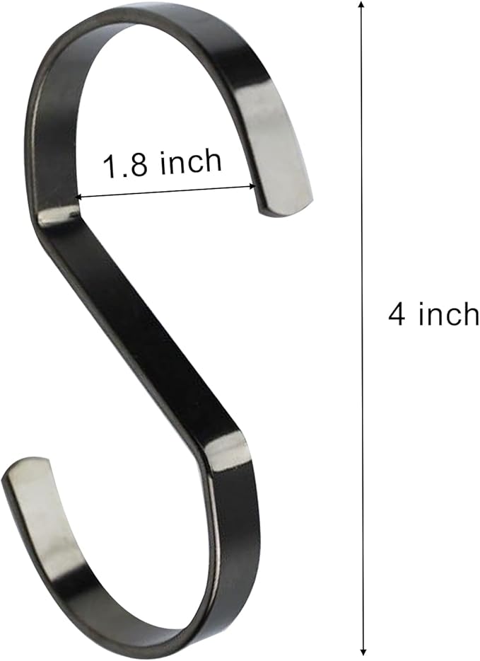 16-Pack 4 Inch Flat S Shape Hooks Heavy-Duty Chrome Finish Hanging S Hooks for Kitchenware, Pots, Utensils, Plants, Towels, Gardening Tools, Clothes (Gun Black)