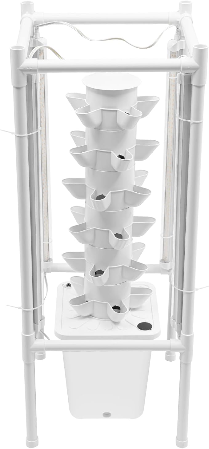 Hydroponic Growing Tower System Kit, 30-Plant Vertical Hydroponics Garden Tower with LED Grow Light, for Outdoor Indoor Herbs Fruits Vegetables Smart Garden Planter Kit