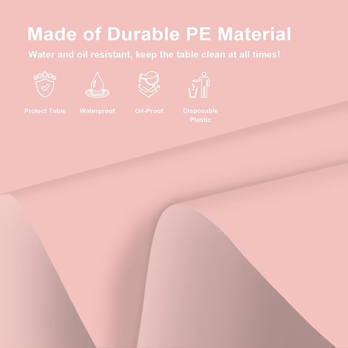 6 Pack Rectangular Disposable Blush Pink Tablecloth, Light Pink Plastic Table Cloths for Parties Disposable, 54x108 in Waterproof Tablecloth for Birthday Party Baby Shower Picnic Valentines