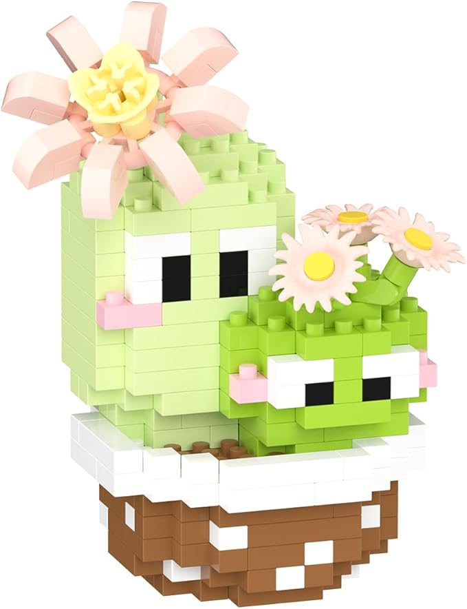 Double Mini Cute Cactus Succulent Plants Bonsai Building Toy Potted Plant Blocks Particle Flower Botanical