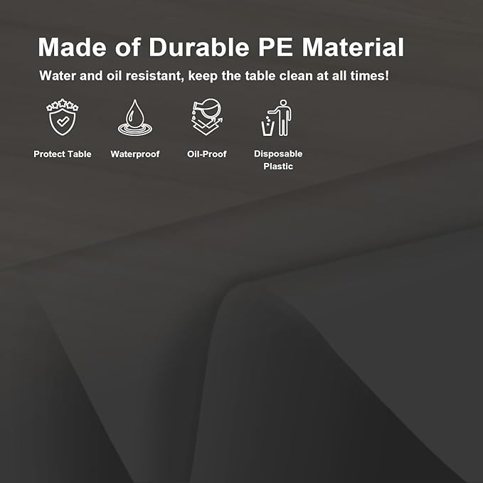 2 Pack Rectangular Disposable Black Tablecloth, Black Plastic Table Cloths for Parties Disposable, 54x108 in Waterproof Camping Tablecloth for Birthday Party Graduation Picnic Halloween