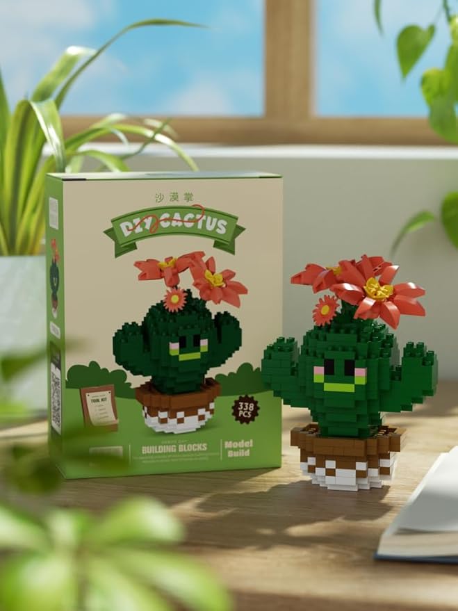 Desert Mini Cute Cactus Succulent Plants Bonsai Building Toy Potted Plant Blocks Particle Flower Botanical