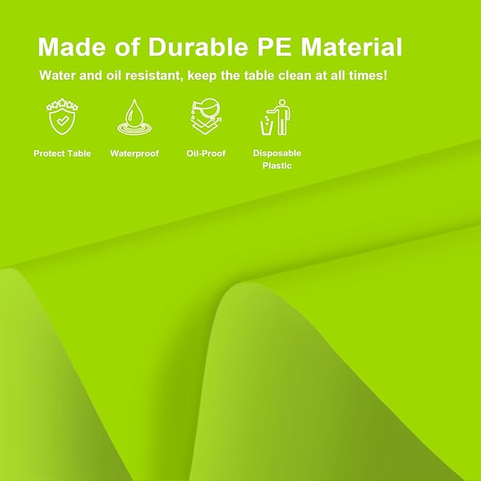 3 Pack Lime Green Christmas Tablecloth, Rectangular Plastic Table Cloths for Parties Disposable, 54x108 in Waterproof Tablecloth for Birthday Party Baby Shower Picnic Valentines