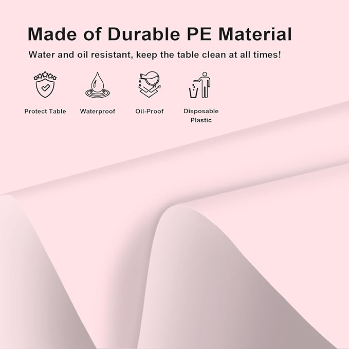 2 Pack Rectangular Disposable Light Pink Tablecloth, Light Pink Plastic Table Cloths for Parties Disposable, 54x108 in Waterproof Tablecloth for Birthday Party Baby Shower Picnic Valentines
