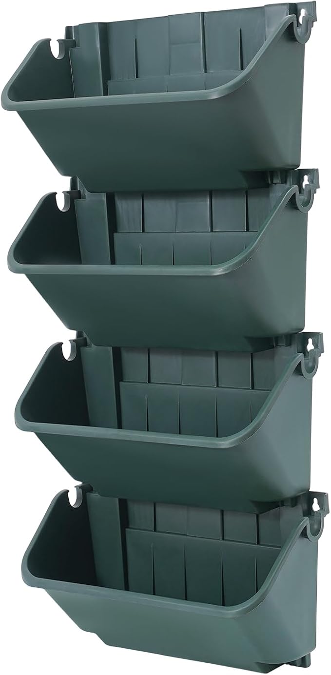 Vertical Wall Planter with 24 Plastic Pots, Wall-Mounted Garden Planter Stackable Wall Hanging Flower Pot Clasp Design with Grooves Drainage Holes for Indoor and Outdoor (Army Green 24)