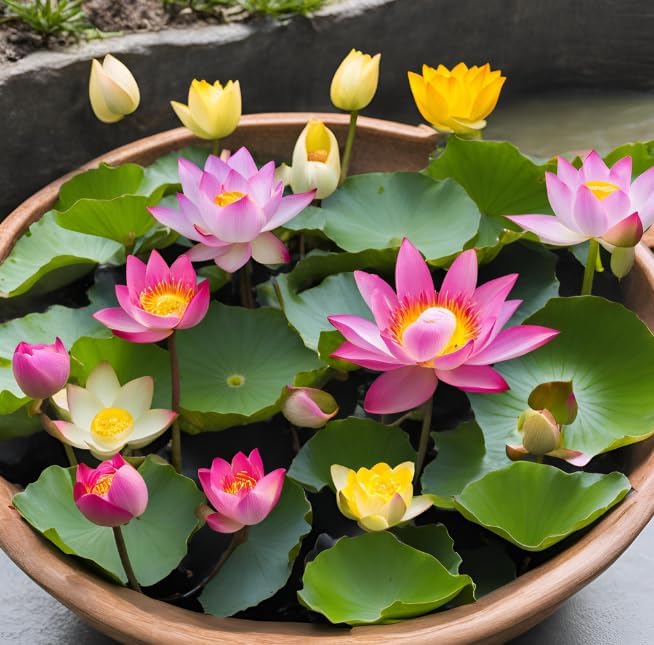 10 Sacred Lotus Seeds for Planting in Water Mixed Flower Color Pink Red White Yellow Multicolor Aquatic Nelumbo nucifera Bonsai Bowl Lotus Seed Ponds Water Feature Gardens Water Lily (10, Lotus Seed)