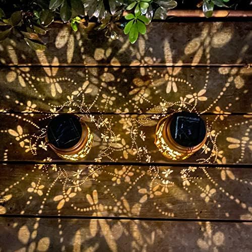 2 Pack Dragonfly Birthday Gifts for Women Mom Grandma Solar Lanterns Outdoor Waterproof Garden Decor Metal Hanging LED Decorative Light for Patio Yard Lawn Backyard Front Porch Gardening Gifts