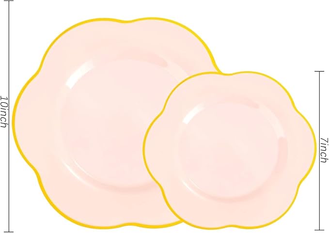 Liacere 50PCS Pink Plastic Plates - Heavy Duty Pink Disposable Plates - Pink and Gold Plastic Plates Include 25PCS Pink Dinner Plates,25PCS Pink Dessert Plates for Mother's Day& Baby Shower Gifts