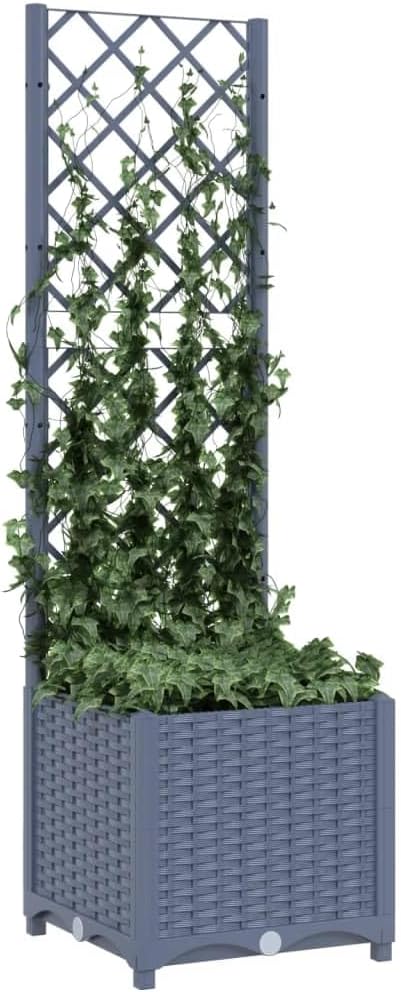 Garden Planter with Trellis, Trellis with Planter Box, Outdoor Raised Garden Bed for Climbing Plants, Raised Garden Bed Garden Planter Box, Dark Gray 15.7"x15.7"x53.5" PP