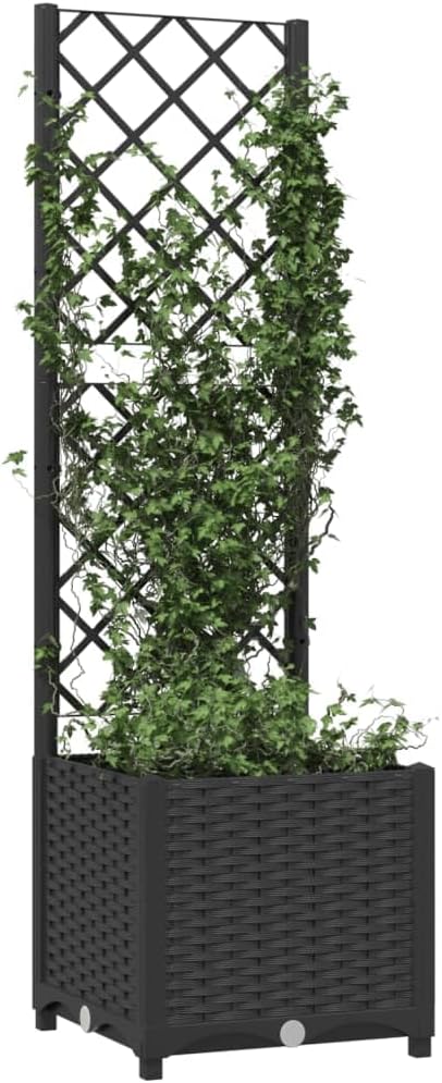 Garden Planter with Trellis, Trellis with Planter Box, Outdoor Raised Garden Bed for Climbing Plants, Raised Garden Bed Garden Planter Box, Black 15.7"x15.7"x53.5" PP