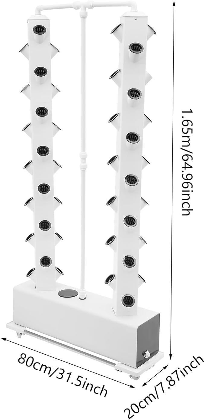 56-Hole Hydroponic Growing Kit Vertical - 8Gal Auto Watering System w/Timer, 4 Wheels for Indoor/Outdoor | Grow Lettuce, Strawberries, Tomatoes