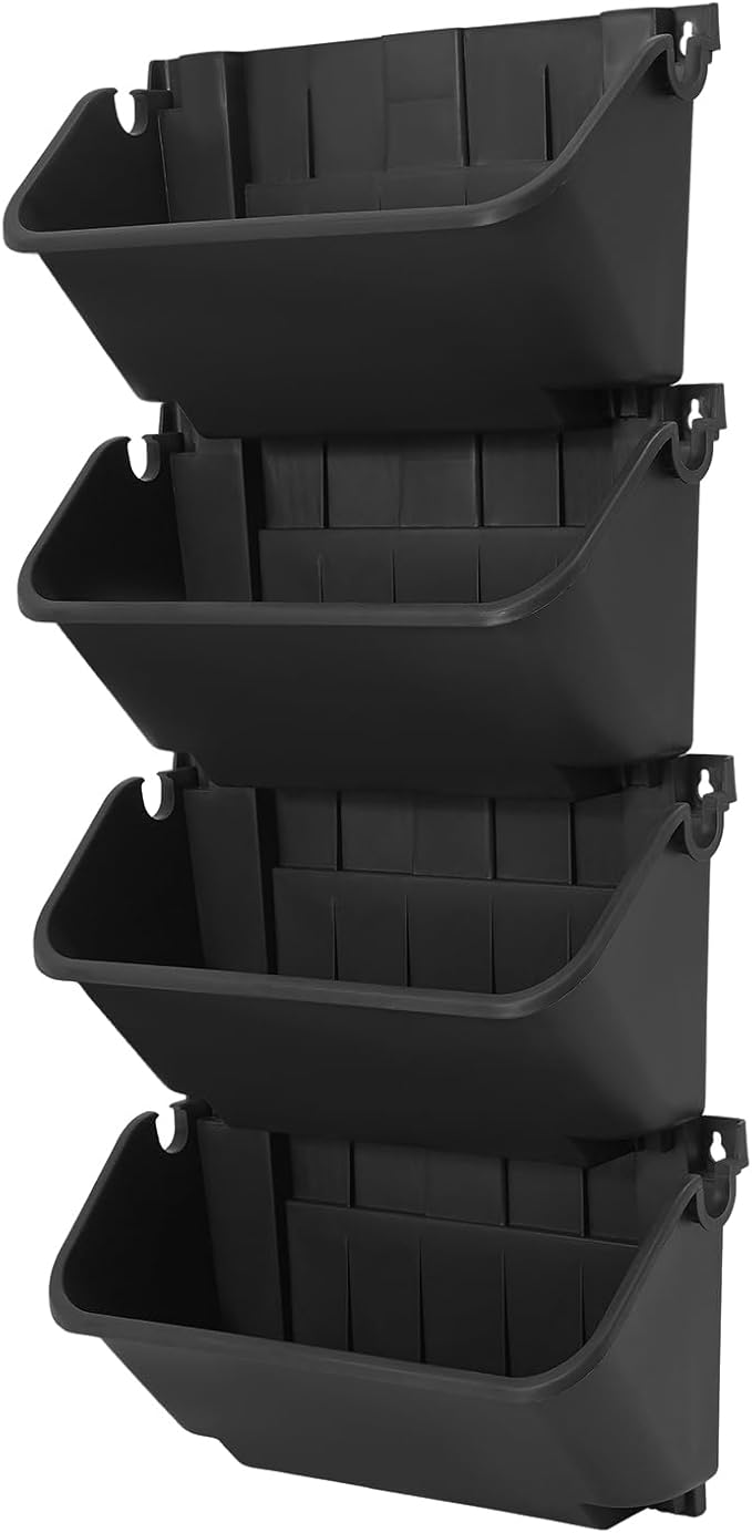 Vertical Wall Planter with 24 Plastic Pots, Wall-Mounted Garden Planter Stackable Wall Hanging Flower Pot Clasp Design with Grooves Drainage Holes for Indoor and Outdoor (Black 24)