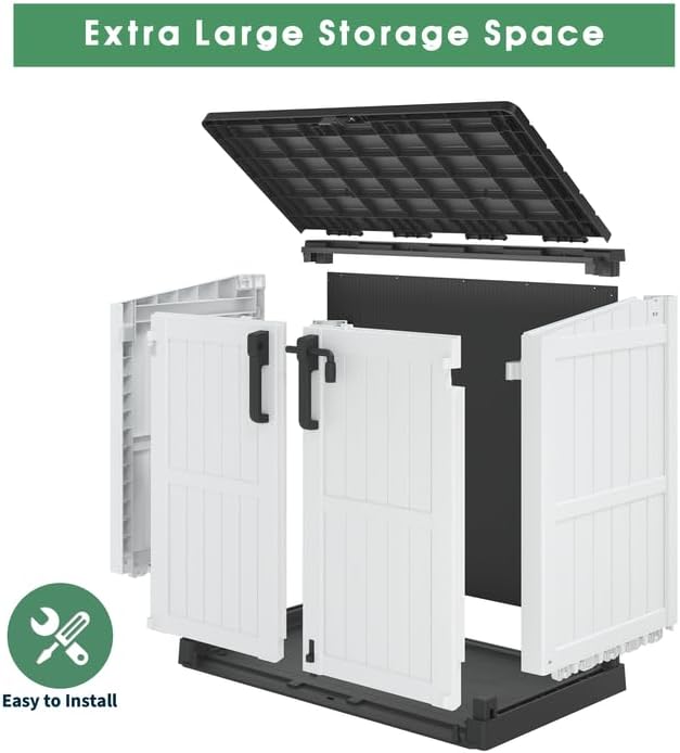 Horizontal Resin Storage Shed 36 Cu Ft with Lockable Doors, Portable Outdoor Storage Cabinet -Easy to Assemble,Sheds & Outdoor Storage, Waterproof Outdoor Storage Box for Backyards