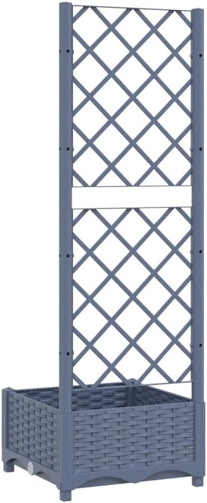 Garden Planter with Trellis, Outdoor Raised Garden Bed for Climbing Plants, Dark Gray 15.7"x15.7"x47.8" PP
