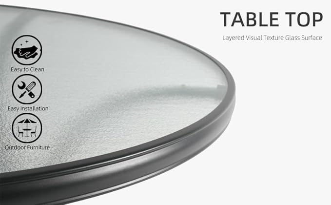 5-Piece Outdoor Patio Dining Set, 40-Inch Round Glass Table with 4 Stackable Chairs, Black