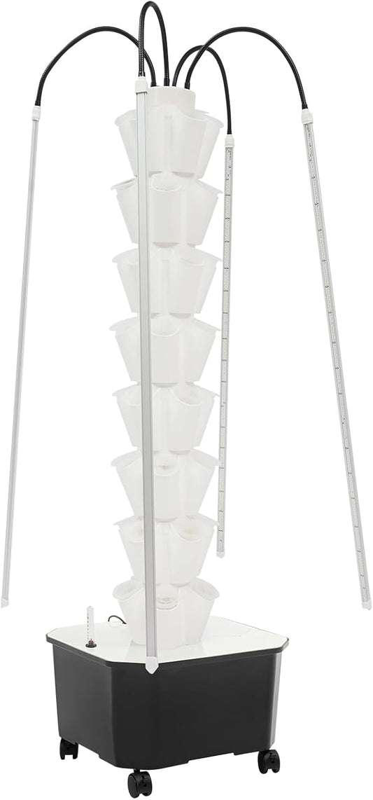 Hydroponics Growing Tower w/LED Light,8 Tiers 40-Hole Vertical Planter Tower,Smart Garden Growing System Kit for Fruits Vegetables Herbs (White)