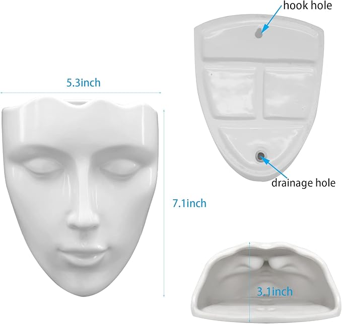 Face Vase,Ceramic Female Form Vase,Modern Sculpture White Planter Pot,Human Face Dried Flower Shaped Vase,Wall Hanging Plant Pot for Home Decor Centerpieces, Office or Outdoor Hanging Decor