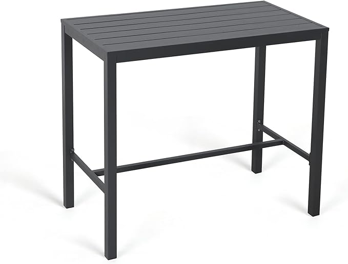 Soleil Jardin Bar Table High Top Table with All-Aluminum Frame Rectangular Pub Table for Indoor & Outdoor Use, Easy Assembly & Low Maintenance, Dark Grey