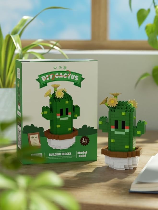 Tall Mini Cute Cactus Succulent Plants Bonsai Building Toy Potted Plant Blocks Particle Flower Botanical