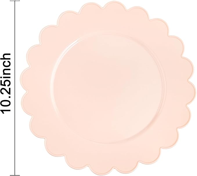 SUT 72-Count Pink Plastic Plates Disposable 10.25 Inch - Scalloped Edge Dinner Plates for Valentine’s Day, Parties, Birthdays, Weddings | Lightweight & Durable Disposable Dinnerware (72 Pack)
