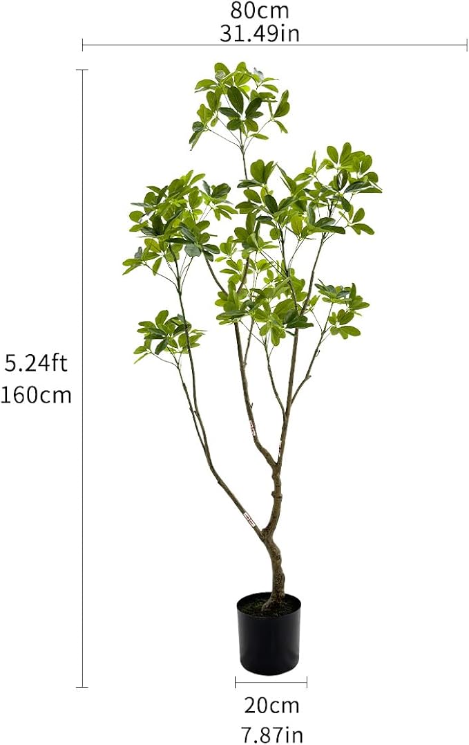 Artificial Schefflera Plant, 5.3ft Tall Indoor Plant, Natural Branch Design
