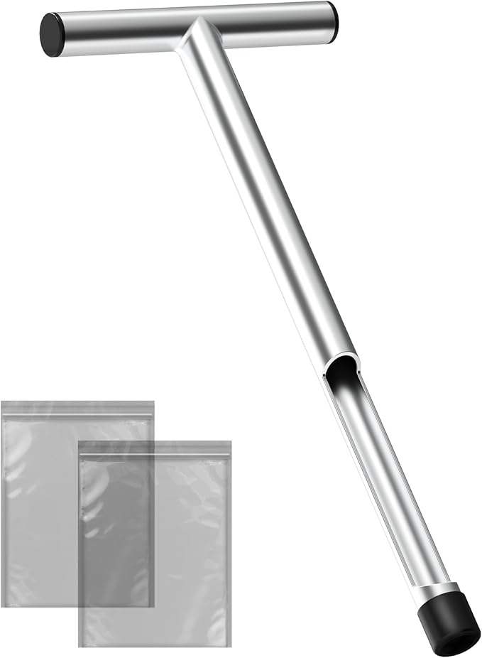 ForoGore 17 Inch Stainless Steel Soil Sampler Probe, T-Style Handle Soil Test Probe, Soil Probe for Soil Sampling, Soil Test Kit for Plant Care, Farm, Lawn Garden