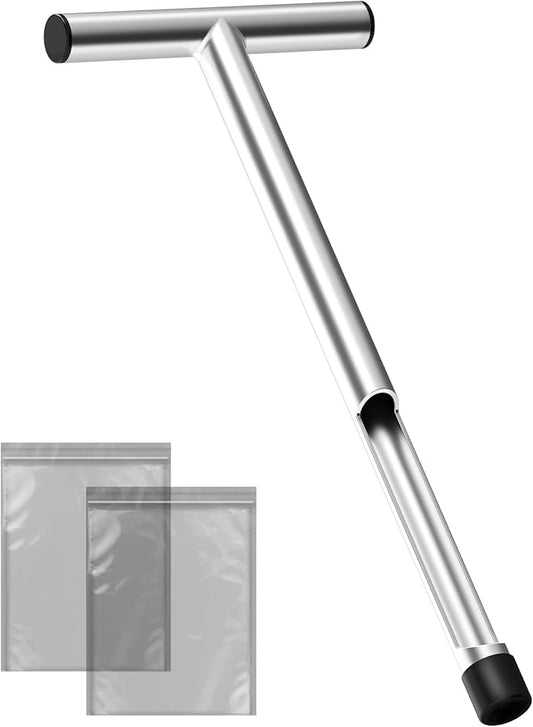 ForoGore 17 Inch Stainless Steel Soil Sampler Probe, T-Style Handle Soil Test Probe, Soil Probe for Soil Sampling, Soil Test Kit for Plant Care, Farm, Lawn Garden
