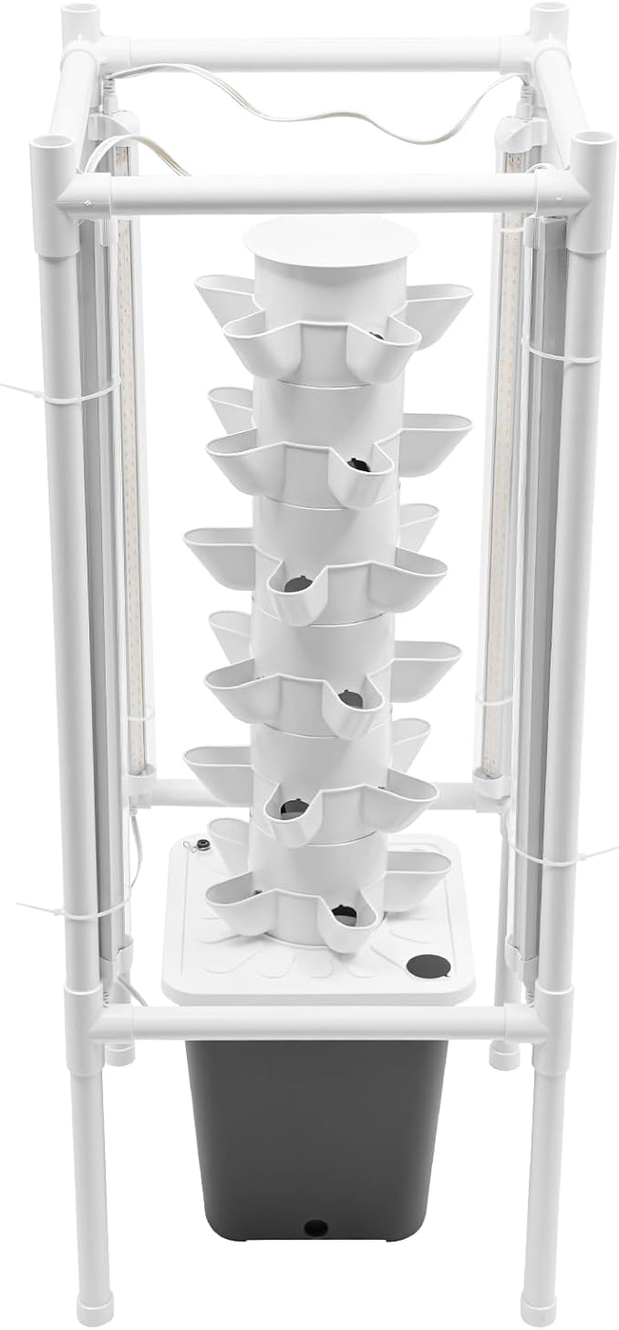 Hydroponic Growing Tower System Kit, 30-Plant Vertical Hydroponics Garden Tower with LED Grow Light, for Outdoor Indoor Herbs Fruits Vegetables Smart Garden Planter Kit