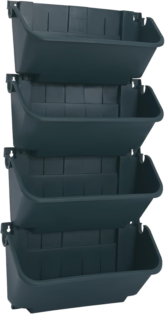 Vertical Wall Planter, Wall-Mounted Living Garden Planter with 16 Plastic Pots Stackable Wall Hanging Flower Pot Clasp Design for Vegetables Flowers (Army Green 16)