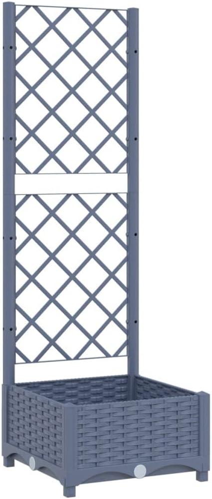 Garden Planter with Trellis, Outdoor Raised Garden Bed for Climbing Plants, Dark Gray 15.7"x15.7"x47.8" PP