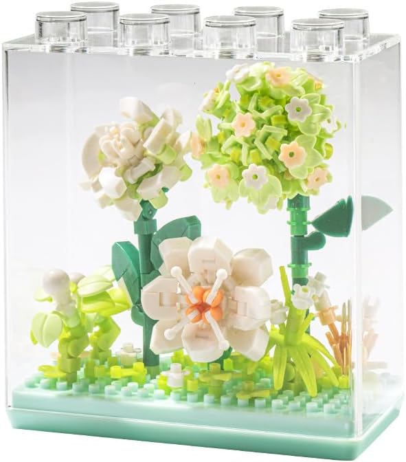 Flower Shadow DIY Flower Plant Building Blocks Toy - Creative Botanical Collection for Kids and Adults Home and Collection Art Home Office Decor with Dust Cover