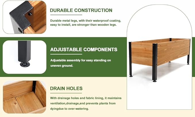 Wood Rectangular Garden Planter Box Raised Bed Outdoor,Planters for Outdoor Plants 37x13x15in Elevated Herbs Vegetables Flowers Great Patio Deck Balcony (37x13x15in Brown)